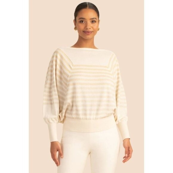 TRINA TURK Wool Carraway Balloon Sleeve Sweater in Ecru / Gold-  NWT - Picture 5 of 5
